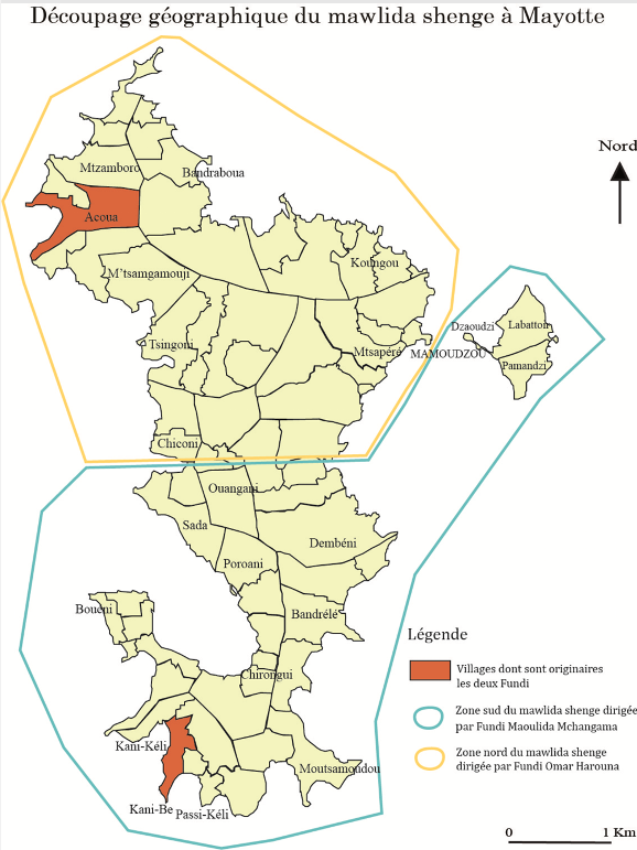 Découpage géographique du mawlida shenge à Mayotte